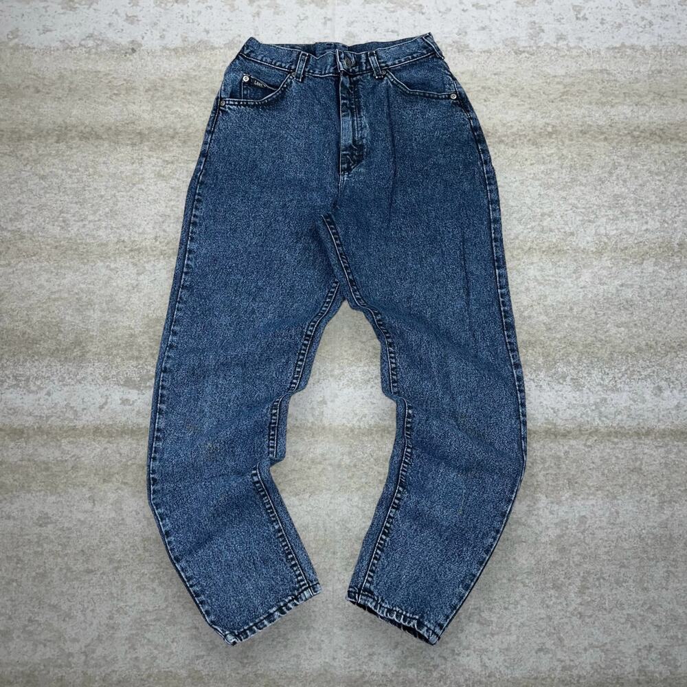 Vintage 90s Lee MR Jeans 26x30 Baggy Tapered Ankle Dark Wash Denim - Picture 2 of 4